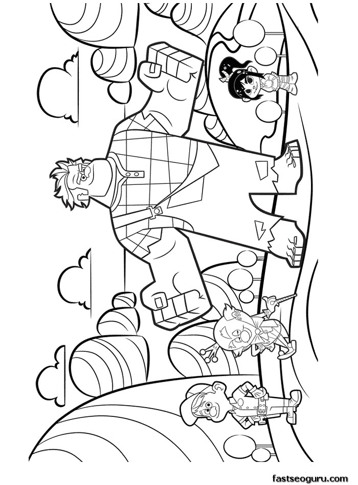 Fix-It Felix Jr, King Candy, Wreck-It Ralph and Vanellope coloring pages